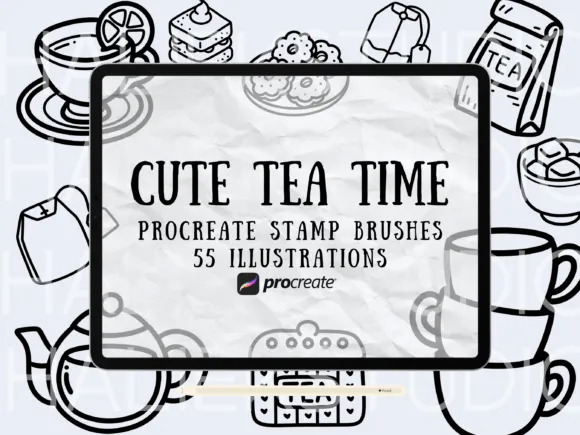 Cute Tea Time Procreate Stamps Brush Set - free Procreate brush pack