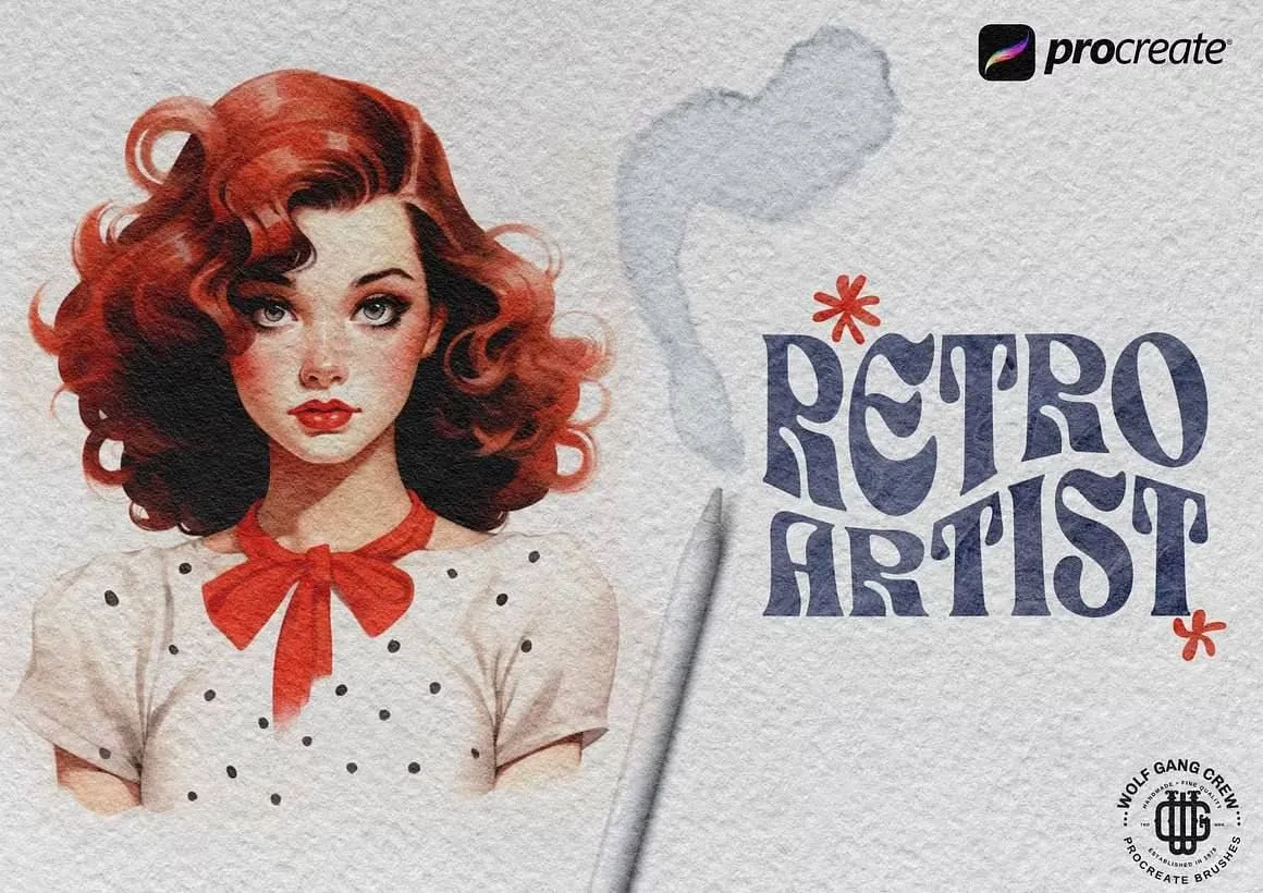 Retro Artist Procreate Brushes (30+ Ink & Watercolor Tools) - free Procreate brush pack