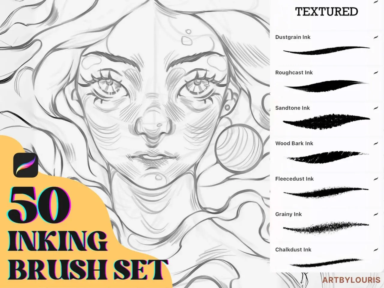 50 Inking Brush Set for Procreate - Procreate brush pack