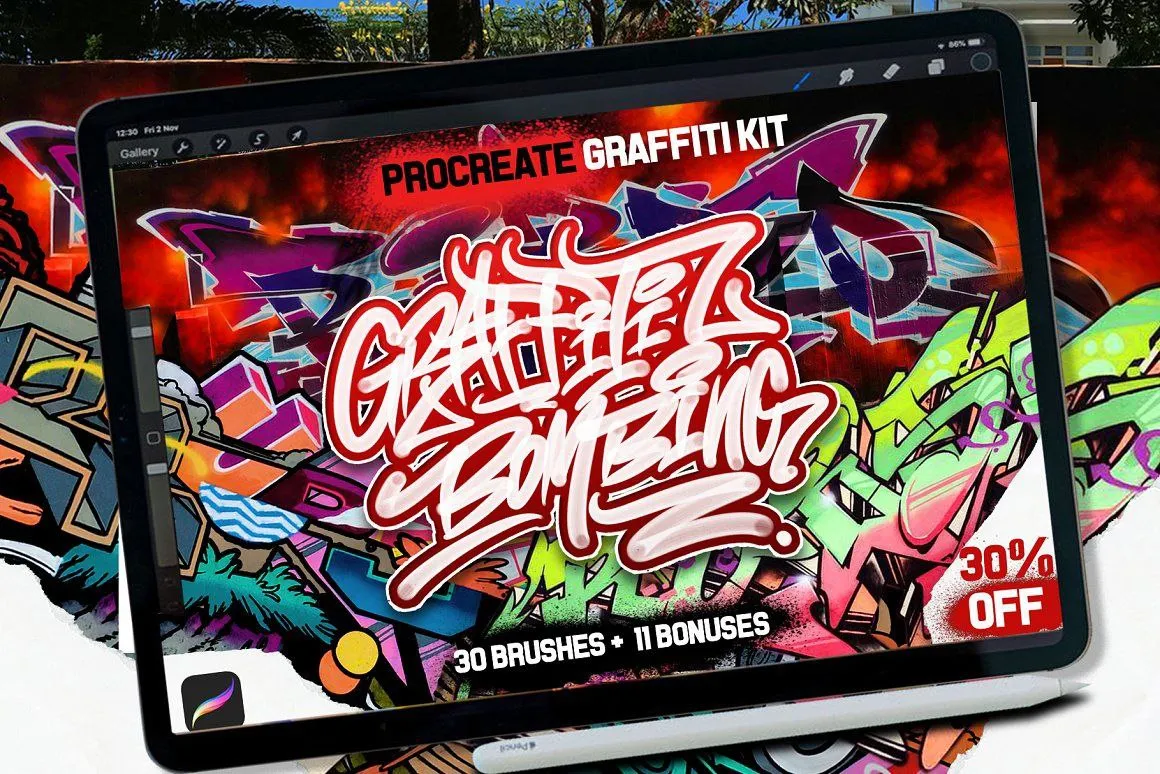 30 Graffiti Brushes For Procreate - free Procreate brush pack