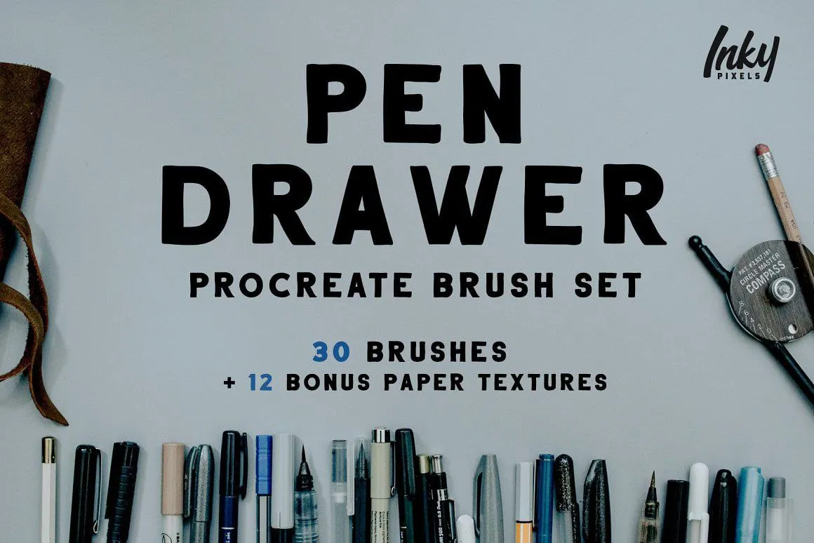 30 Pen Drawer Brushes - free Procreate brush pack