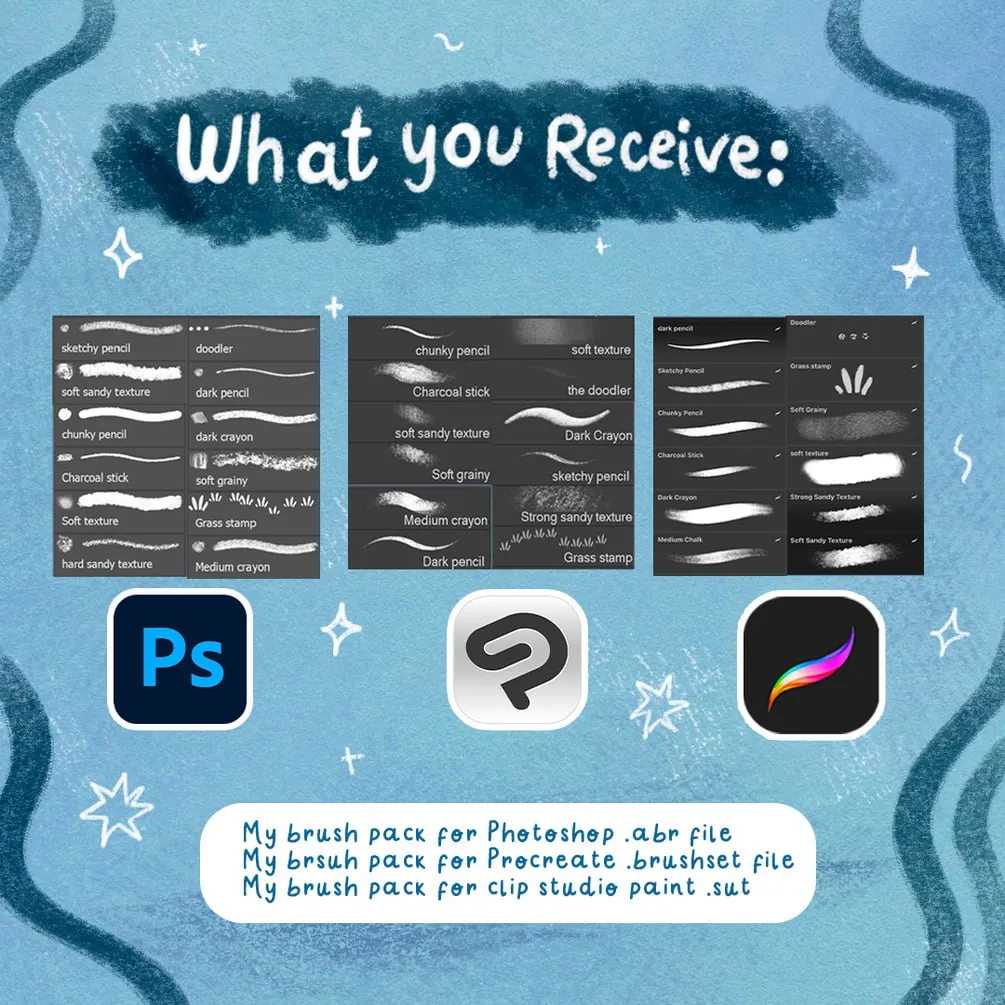 Procreate Brush Set (12 Dry Media Tools for CSP & PS) - free Procreate brush pack