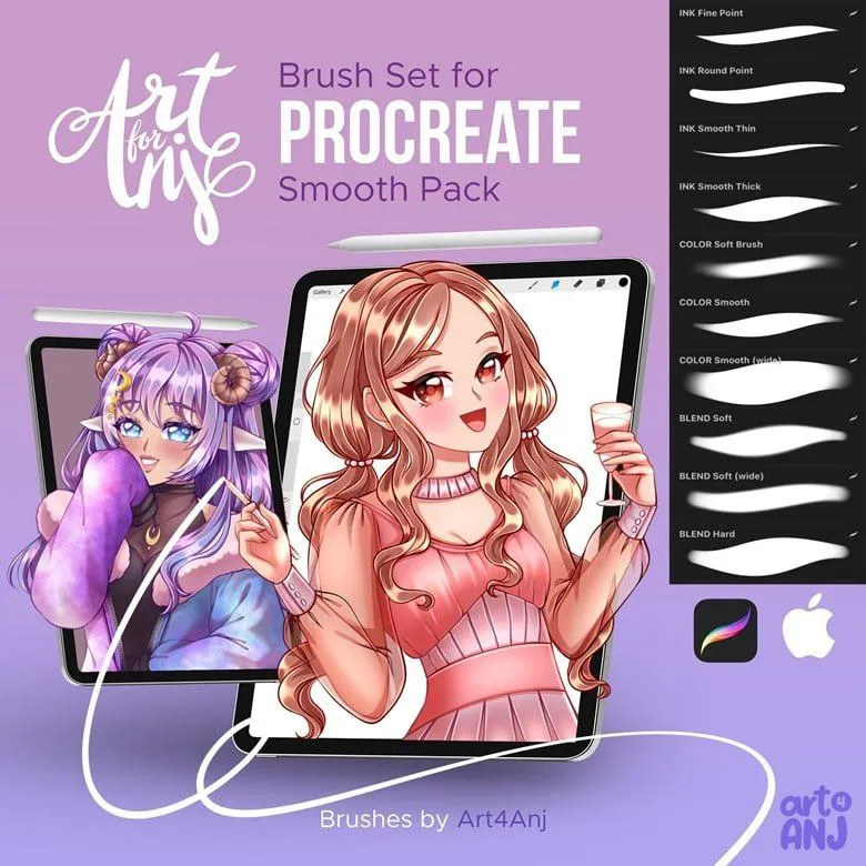 Smooth Brushes for Procreate - free Procreate brush pack