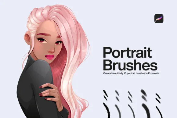 10 Portrait Brushes Procreate - free Procreate brush pack
