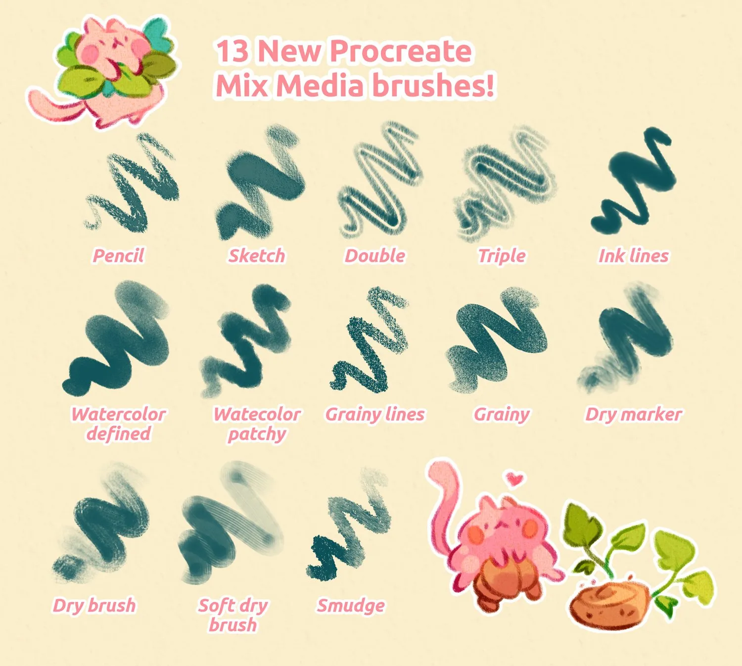 Procreate Brushes Download (13 Mix Media & Watercolor Tools) - free Procreate brush pack