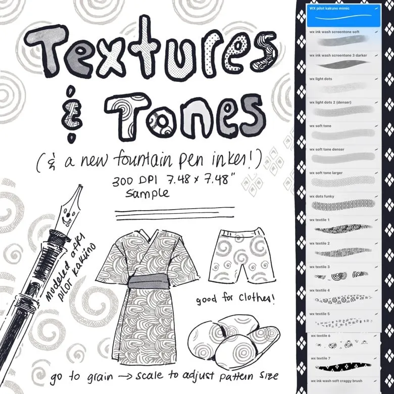 Procreate Texture Brushes (17 Manga Tones & Ink Tools) - free Procreate brush pack