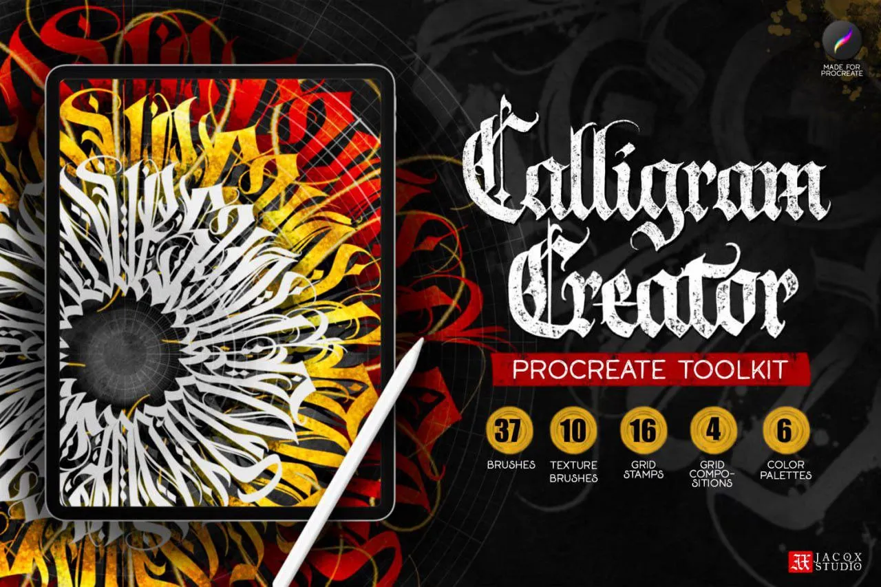 Calligram Creator Procreate Brushes - free Procreate brush pack